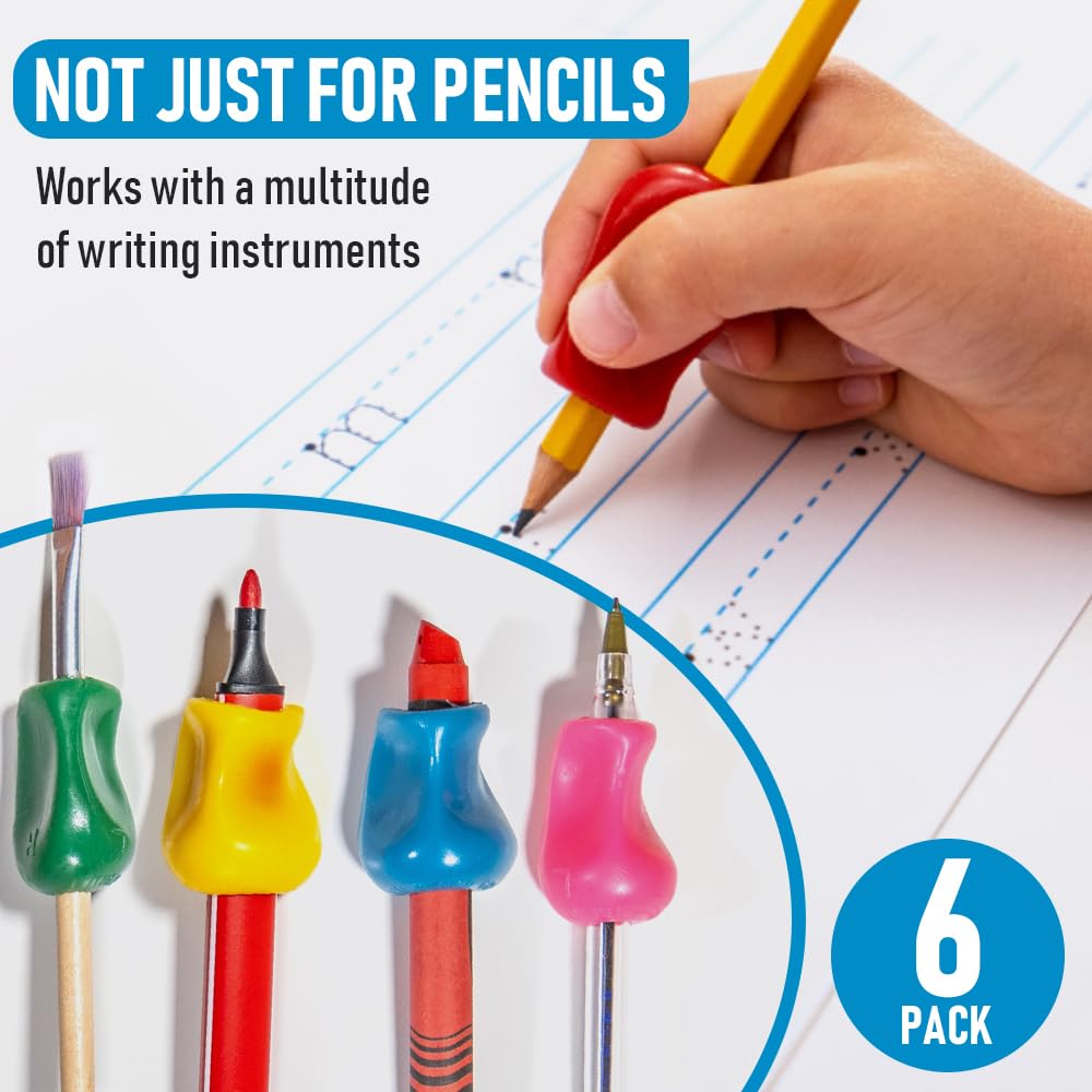 The Pencil Grip Original Pencil Grippers 6 Pcs, Improves Kids Handwriting, Ergonomic Pen Holder for Righties & Lefties, Ideal for Kids, Toddlers, Adults, Writing Tool with Finger Cushion