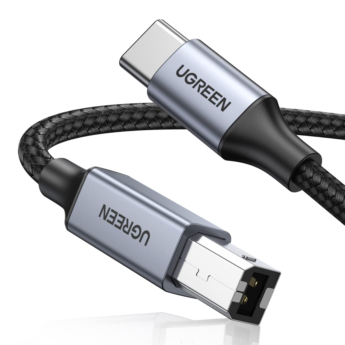 UGREEN USB B to USB C 6 FT Printer Cable, Nylon USB B to C Cord for MacBook Pro/Air, MIDI Cable Compatible with Yamaha Piano Keyboard, DAC, DJ Controller for iPad