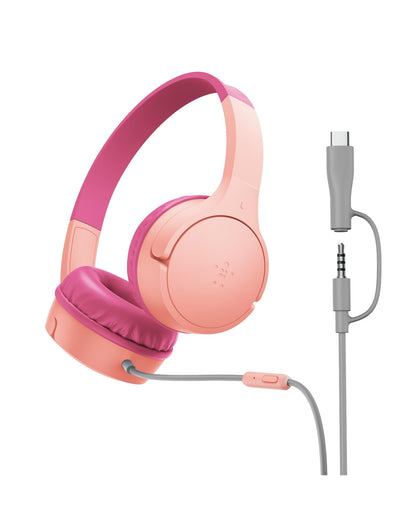 Belkin SoundForm Mini - Wireless Bluetooth Kids Headphones, 30H Battery, 85dB Safe Volume Limit, Built-in Microphone - Toddler On-Ear Earphones for iPhone, iPad - Ideal for School - Blue w/Case