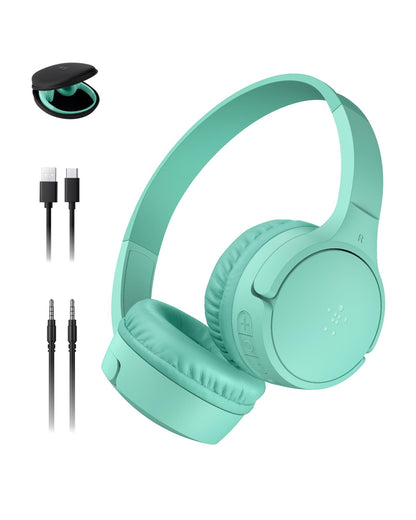 Belkin SoundForm Mini - Wireless Bluetooth Kids Headphones, 30H Battery, 85dB Safe Volume Limit, Built-in Microphone - Toddler On-Ear Earphones for iPhone, iPad - Ideal for School - Blue w/Case