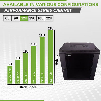 NavePoint 15U Server Cabinet Wall Mount Rack Enclosure with Caster Wheels, Includes 2 Fans, Locking Glass Door, Removable Side Panels – 15U Network Cabinet 17.7” Deep, 19”Server Rack for IT Equipment