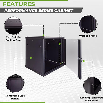 NavePoint 15U Server Cabinet Wall Mount Rack Enclosure with Caster Wheels, Includes 2 Fans, Locking Glass Door, Removable Side Panels – 15U Network Cabinet 17.7” Deep, 19”Server Rack for IT Equipment