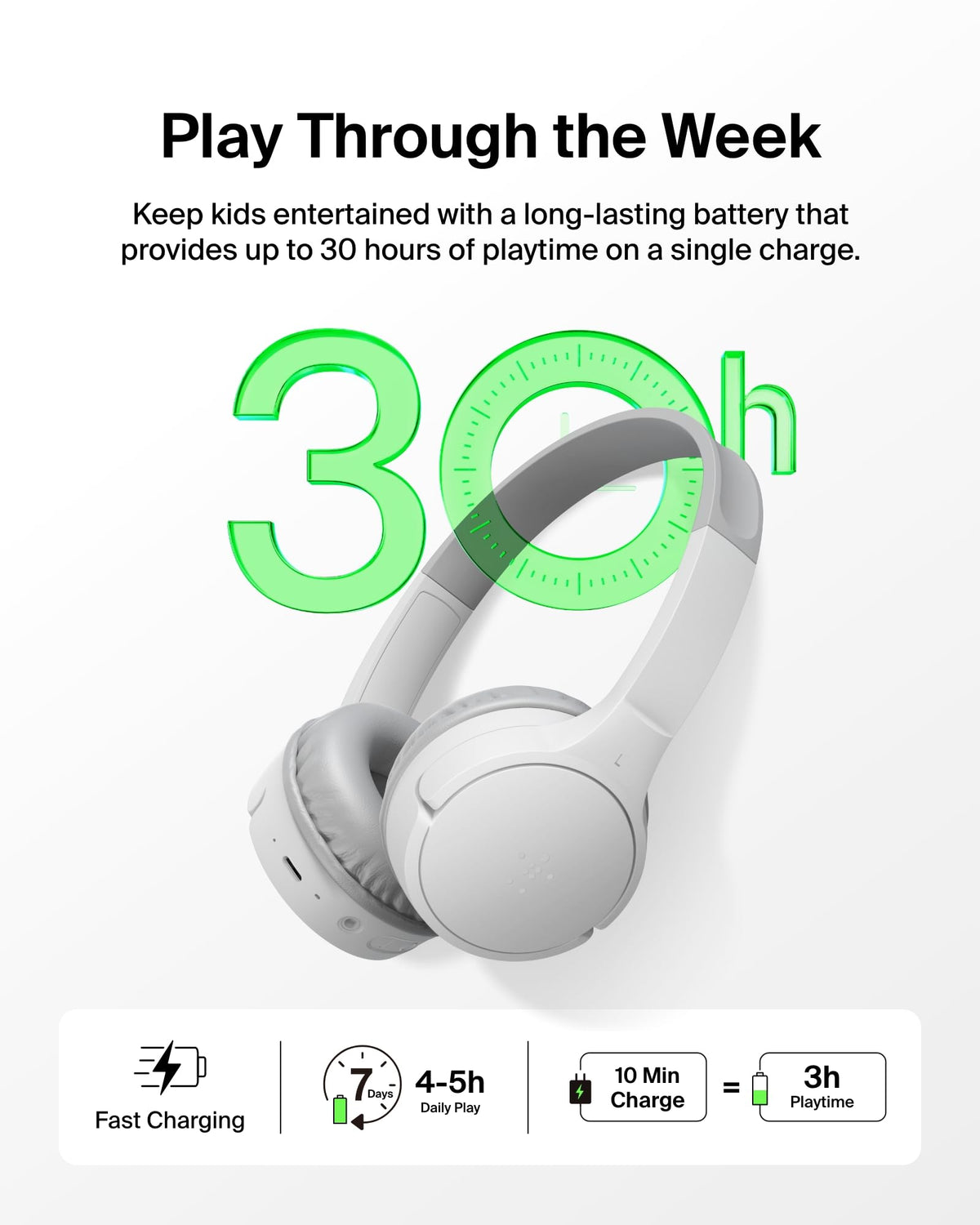 Belkin SoundForm Mini - Wireless Bluetooth Kids Headphones, 30H Battery, 85dB Safe Volume Limit, Built-in Microphone - Toddler On-Ear Earphones for iPhone, iPad - Ideal for School - Blue w/Case