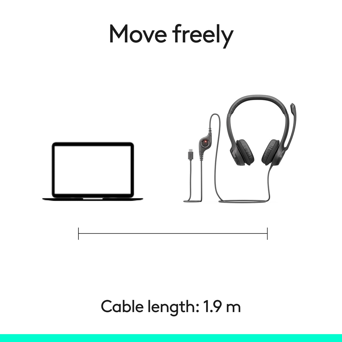 Logitech H390 Wired Headset for PC/Laptop, Stereo Headphones with Noise Cancelling Microphone, USB-A, in-Line Controls, Works with Chromebook - Black