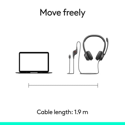Logitech H390 Wired Headset for PC/Laptop, Stereo Headphones with Noise Cancelling Microphone, USB-A, in-Line Controls, Works with Chromebook - Black