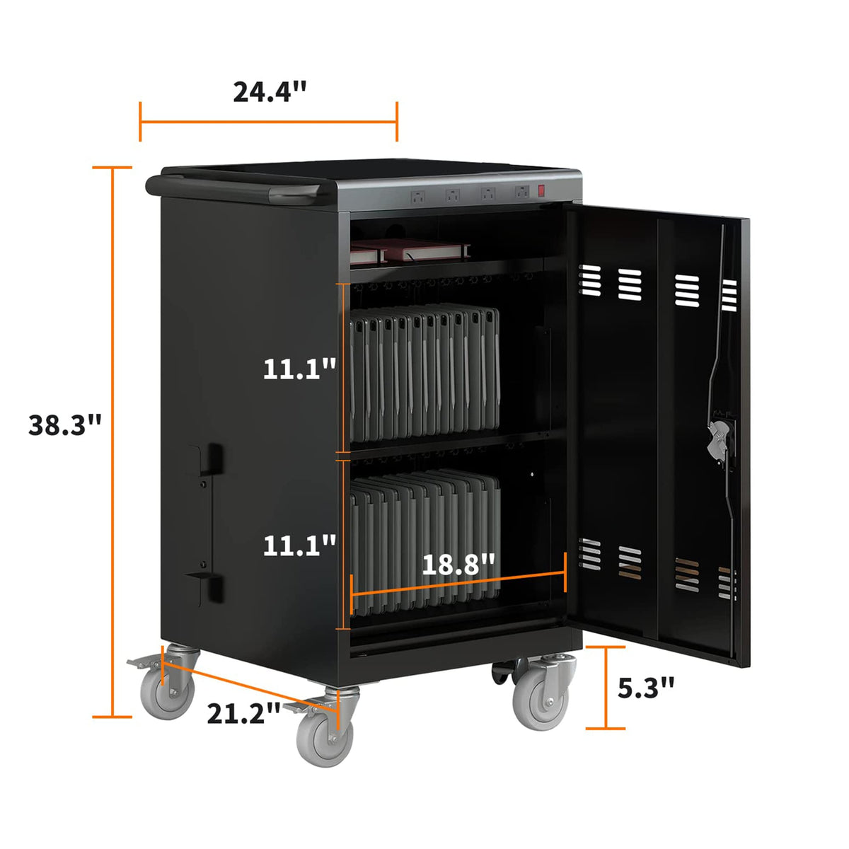 35 Device Mobile Charging Cart, Chromebooks and Laptop Computers, Locking Charging Station with Lock & Key for The Front Back Door, Surge Protection