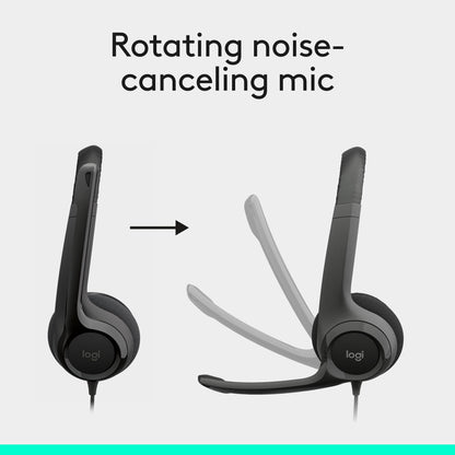 Logitech H390 Wired Headset for PC/Laptop, Stereo Headphones with Noise Cancelling Microphone, USB-A, in-Line Controls, Works with Chromebook - Black