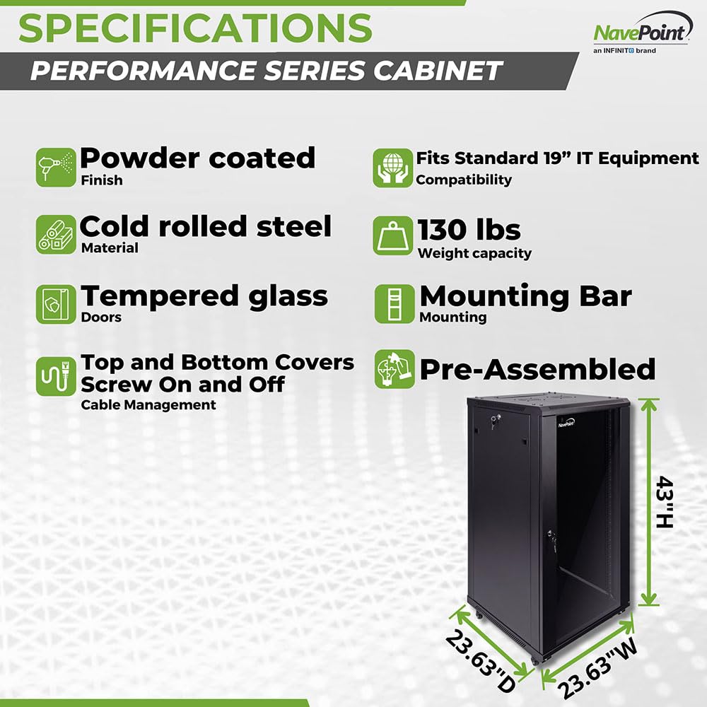 NavePoint 15U Server Cabinet Wall Mount Rack Enclosure with Caster Wheels, Includes 2 Fans, Locking Glass Door, Removable Side Panels – 15U Network Cabinet 17.7” Deep, 19”Server Rack for IT Equipment