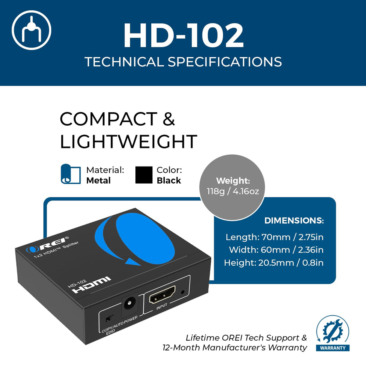 OREI SplitExtend HDMI Splitter Extended Display for Dual Monitor - Multi-Monitor Display 3 Separate Screens - USB A & USB-C Adapter to HDMI 2.0, 4K@30Hz Output 1, 1080p Output 2 for Windows, Mac OS G