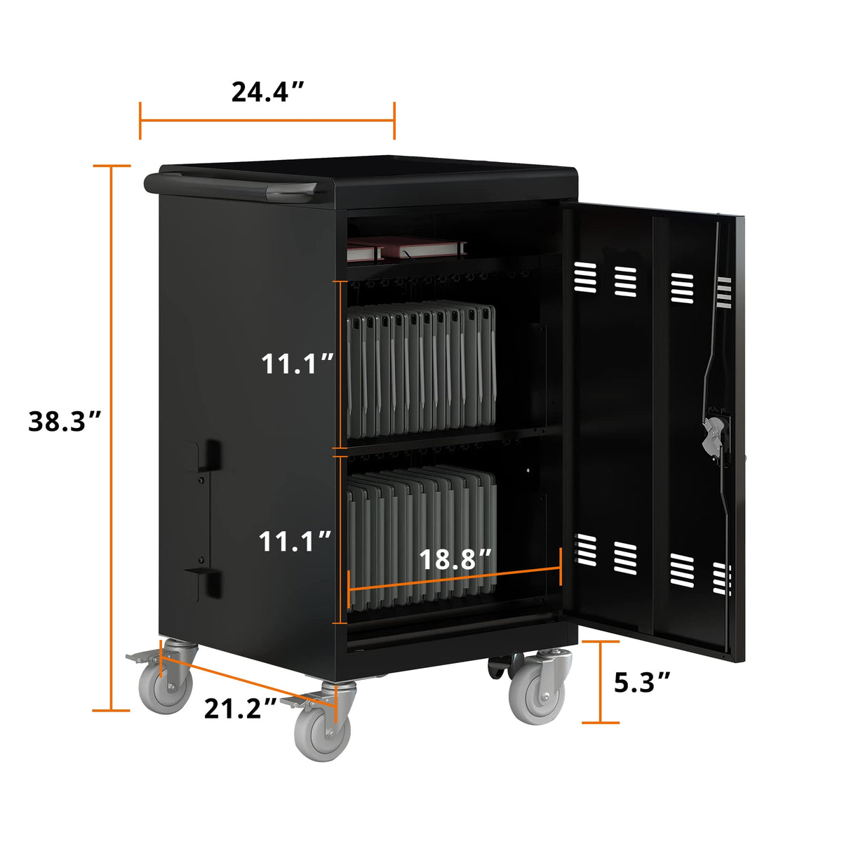 35 Device Mobile Charging Cart, Chromebooks and Laptop Computers, Locking Charging Station with Lock & Key for The Front Back Door, Surge Protection