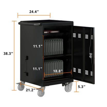 35 Device Mobile Charging Cart, Chromebooks and Laptop Computers, Locking Charging Station with Lock & Key for The Front Back Door, Surge Protection