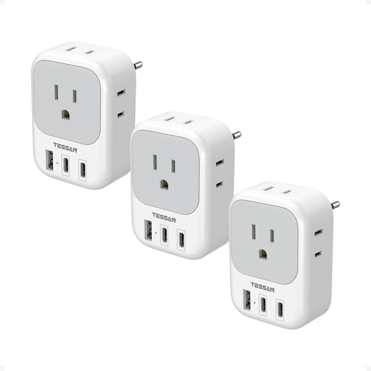 TESSAN European Travel Plug Adapter USB C 3 Pack, PD 20W US to Europe Plug Adapter with 4 AC Outlets 3 USB Ports, Type C Power Adaptor for USA to EU Euro Spain France Iceland Italy Germany Greece
