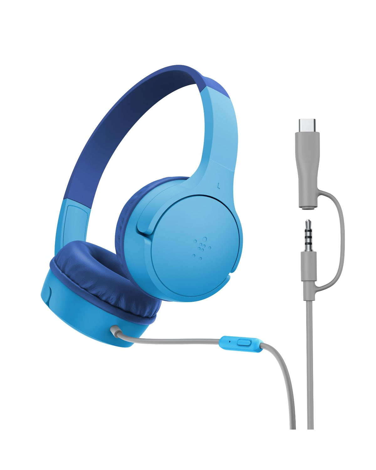 Belkin SoundForm Mini - Wireless Bluetooth Kids Headphones, 30H Battery, 85dB Safe Volume Limit, Built-in Microphone - Toddler On-Ear Earphones for iPhone, iPad - Ideal for School - Blue w/Case
