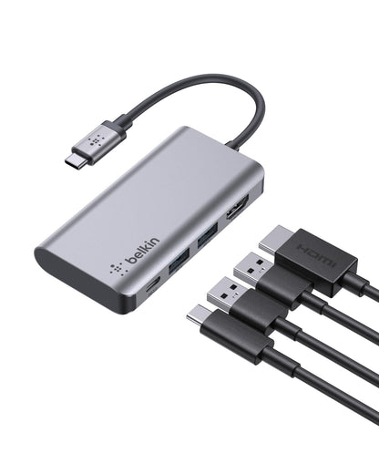 Belkin USB C Hub, 4-in-1 Multi-Port Laptop Dock with 4K HDMI, USB C Docking Station with 100 Watt Pass-Through Power Delivery, 2 X USB A Ports For MacBook Pro, Air, iPad Pro, Chromebook and More
