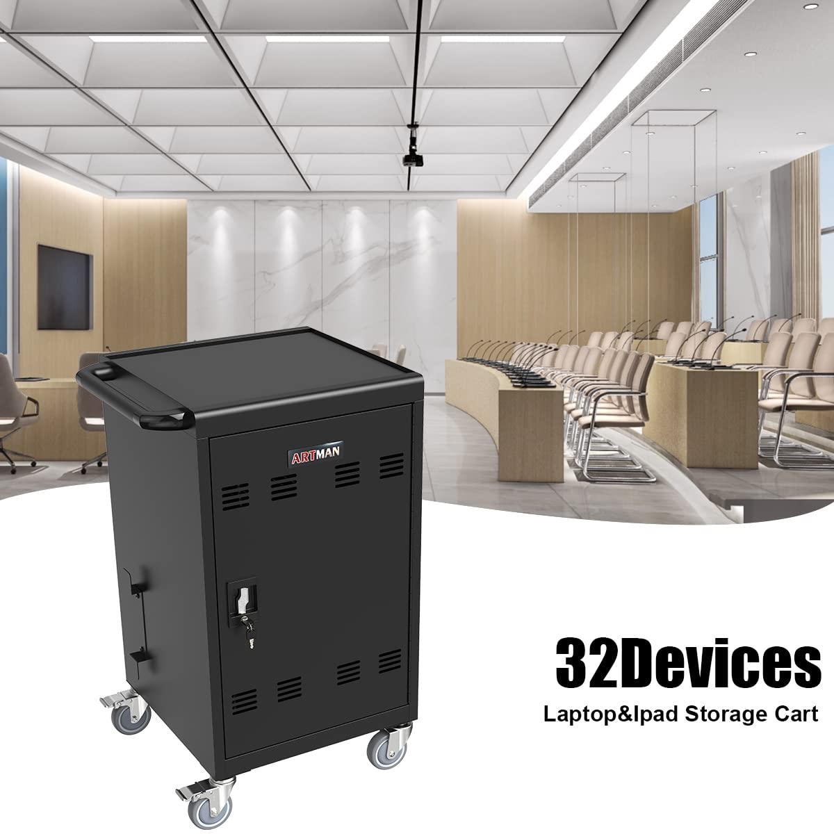 16 Device Charging Cart for Laptop Up to 16.3-inch Screen, Mobile Charging Station and Tablet Storage Cart for iPad, Chromebooks with Cord Organizer, Black