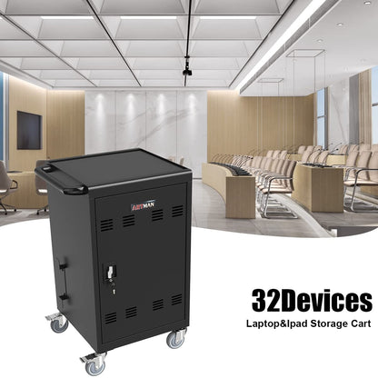 16 Device Charging Cart for Laptop Up to 16.3-inch Screen, Mobile Charging Station and Tablet Storage Cart for iPad, Chromebooks with Cord Organizer, Black