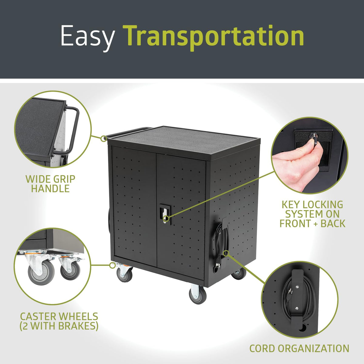Pearington 32 Device Mobile Charging and Storage Cart for iPads, Chromebooks and Laptop Computers, Up to 13-inch Screen Size, Surge Protection, Front & Back Access Locking Cabinet