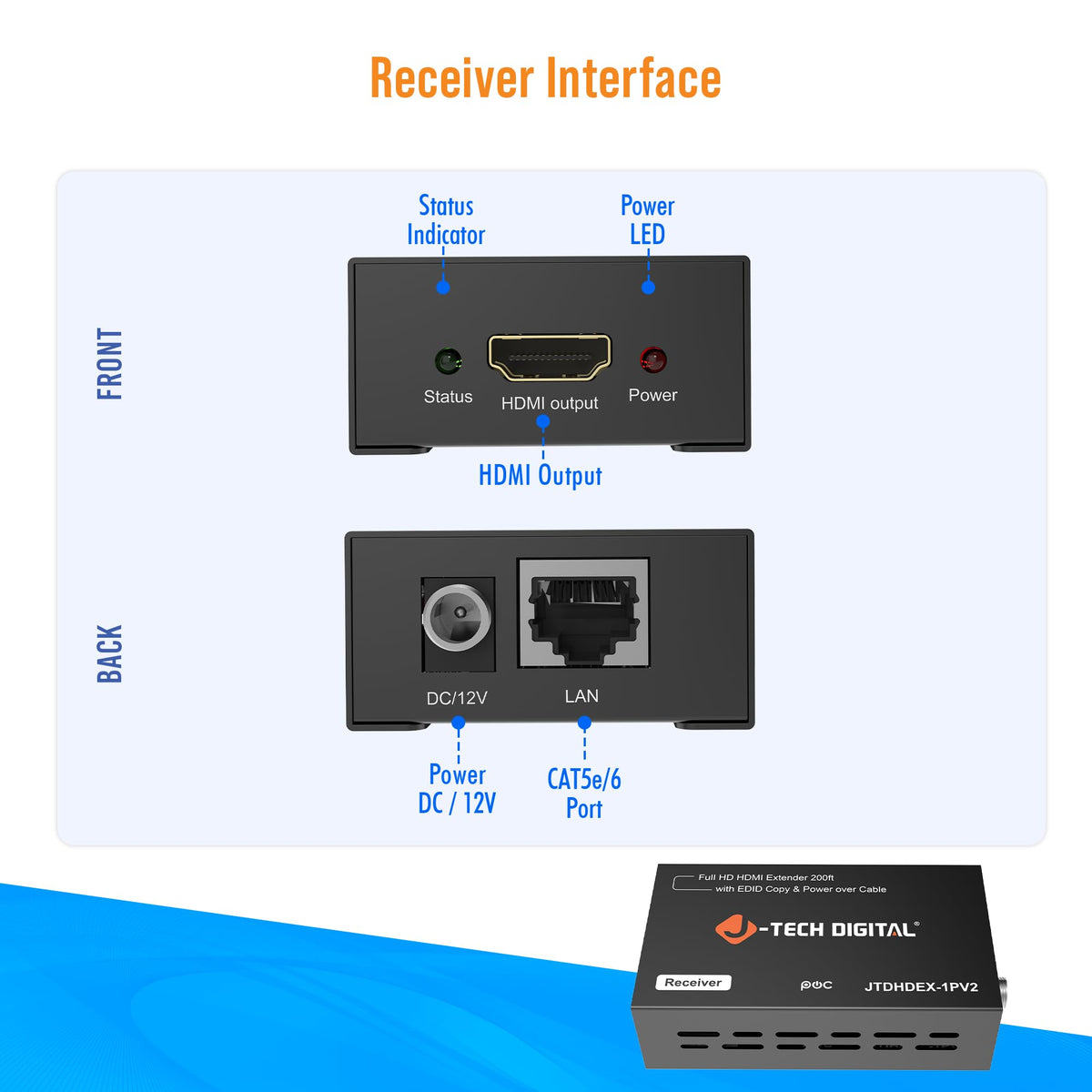 J-Tech Digital HDMI Extender over cat5e/6 1080P@200ft HDMI Balun Over Single Ethernet Supports EDID Copy Compatible with Dolby Digital DTS