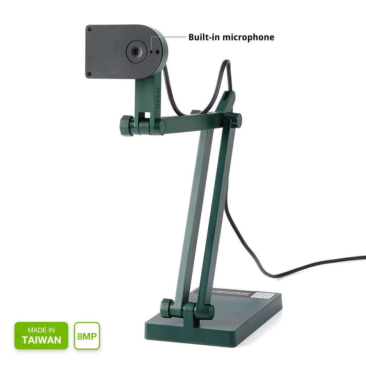 IPEVO V4K Ultra High Definition 8MP USB Document Camera — Mac OS, Windows, Chromebook Compatible for Live Demo, Web Conferencing, Distance Learning, Remote Teaching, Green