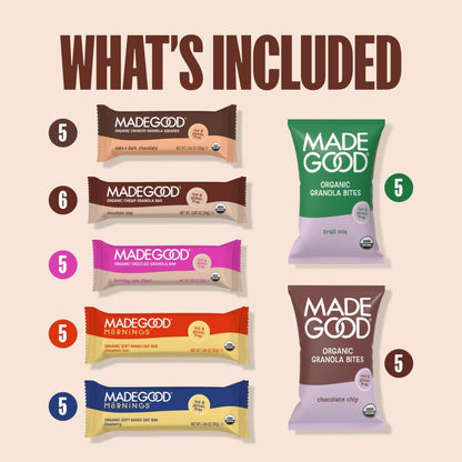 MadeGood Granola Variety Pack, Crunchy Squares, Bites, Bars, and Morning Bars for Breakfast and Healthy Snacking, Organic and Gluten Free, 36 Pack