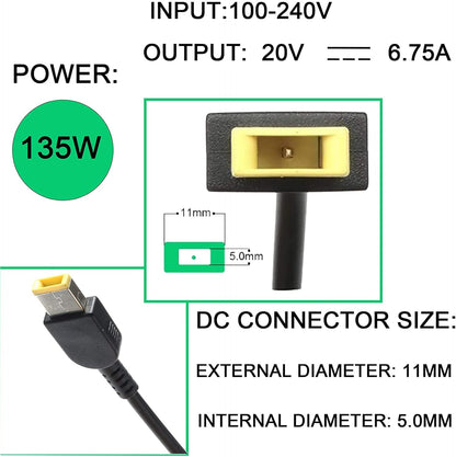 135W AC Charger Compatible with Lenovo ThinkPad X1 Extreme Gen 1 2 3 4 5 W540 W541 T440 T440S T440P T470P T540p T15p Ideapad Yoga Y50-70 Y50-80 Y50p Y50p-70 Y50c Laptop Power Supply Adapter
