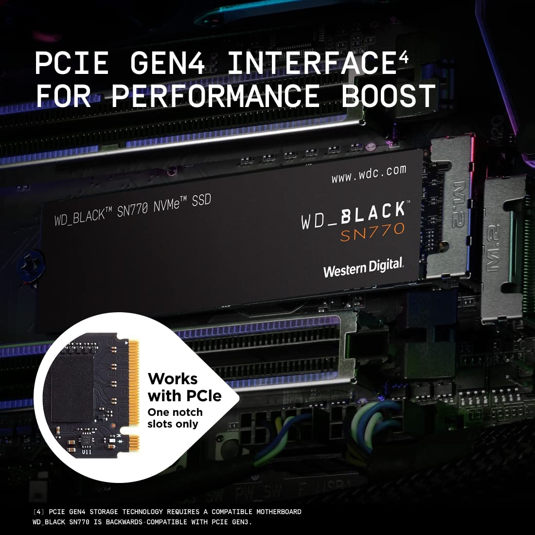 WD_BLACK 1TB SN770 NVMe Internal Gaming SSD Solid State Drive - Gen4 PCIe, M.2 2280, Up to 5,150 MB/s - WDS100T3X0E - [Previous Generation]