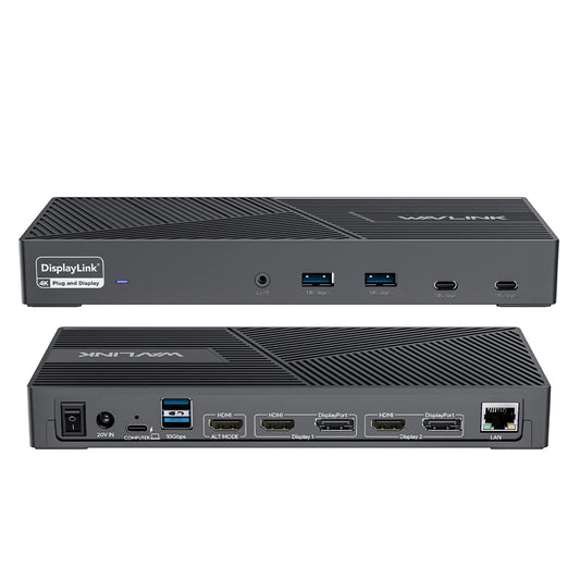 WAVLINK USB Laptop Docking Station Dual Monitors, DisplayLink Computer Dock for M1 M2 Mac and Windows, ChromeOS, Ubuntu 20.04/22.04 (HDMI & HDMI/DVI/VGA, 6xUSB Ports, LAN, Audio)