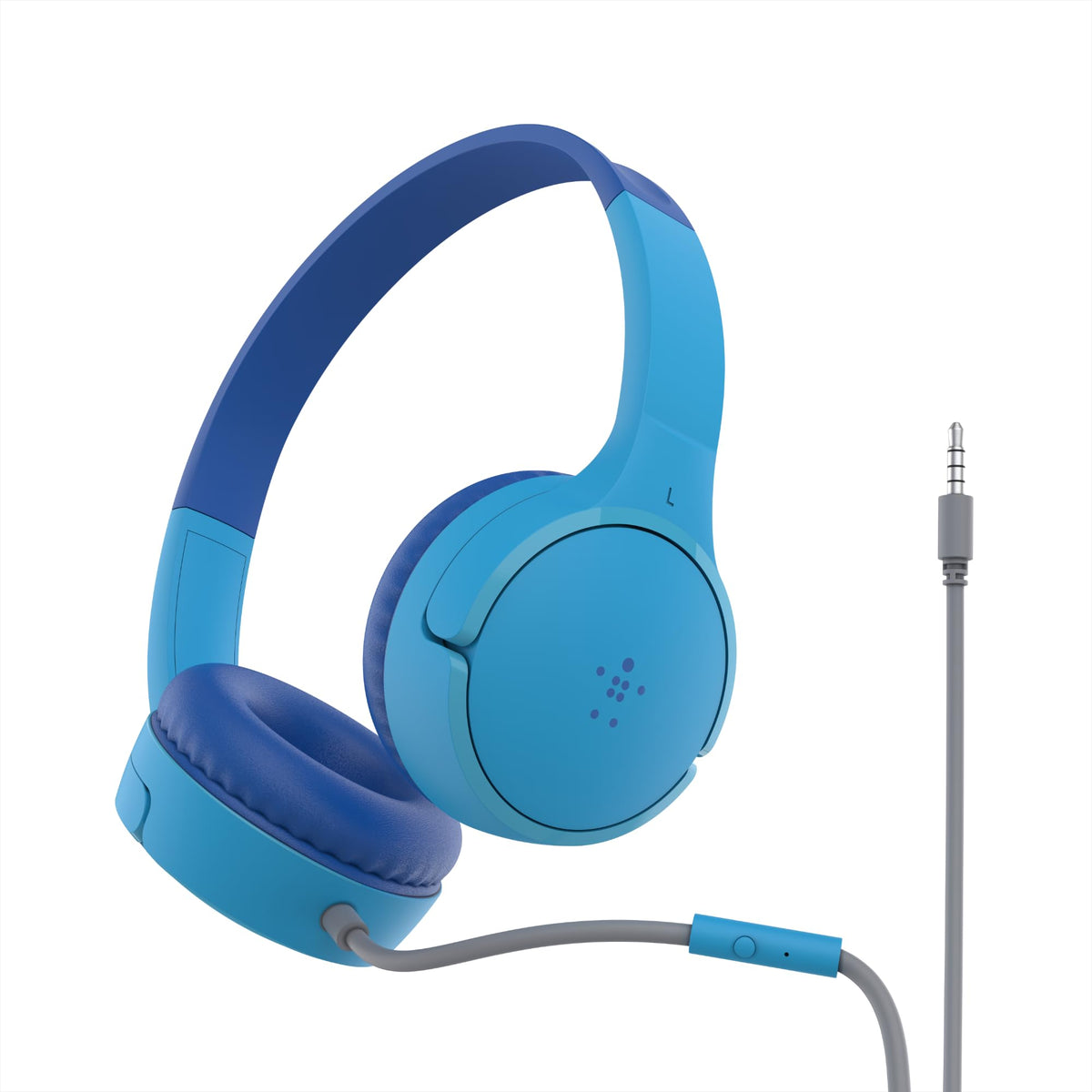 Belkin SoundForm Mini - Wireless Bluetooth Kids Headphones, 30H Battery, 85dB Safe Volume Limit, Built-in Microphone - Toddler On-Ear Earphones for iPhone, iPad - Ideal for School - Blue w/Case