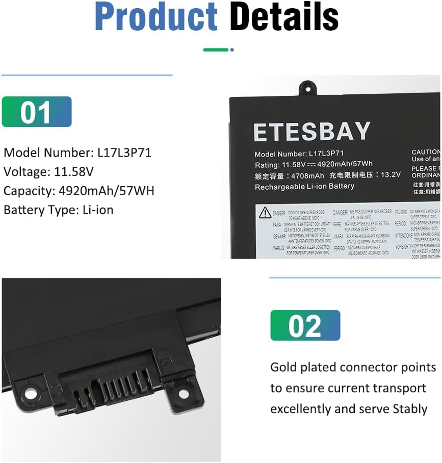 L17M3P71 Laptop Battery Compatible with Lenovo ThinkPad T480S Series Notebook L17L3P71 L17M3P72 01AV478 01AV480 01AV479 SB10K97621 SB10K97622 SB10K97620