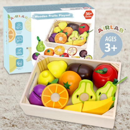 Wooden Play Food for Kids Kitchen Cutting Fruits Toys for Toddlers Pretend Vegetables Gift for Boys Girls Educational Toys