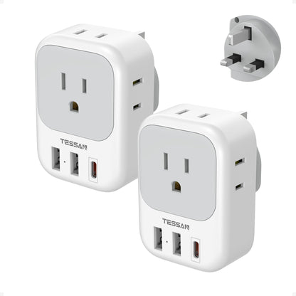 2 Pack European Plug Adapter USB C, TESSAN US to Europe Adapter 4 Outlets 3 USB Charger, Type C International Power Adaptor to Italy Spain France Portugal Iceland Germany, Europe Travel Essentials