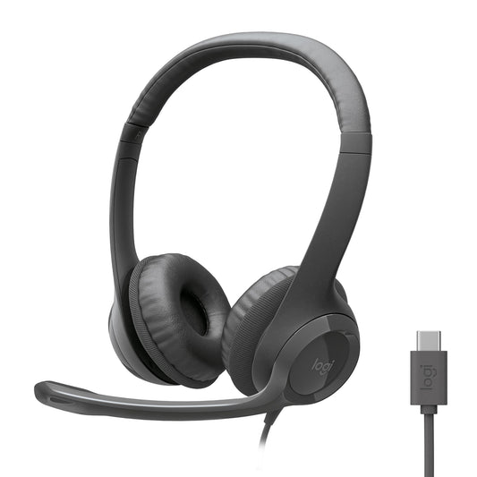 Logitech H390 Wired Headset for PC/Laptop, Stereo Headphones with Noise Cancelling Microphone, USB-A, in-Line Controls, Works with Chromebook - Black