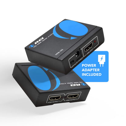 OREI HDMI Splitter 1 in 2 out - Ultra HD 4K @ 30Hz, HDCP, 3D & Full HD 1080P Support for Xbox, PS4, Blu-ray, HDTV - Adapter Included