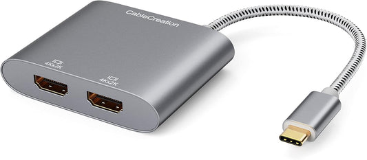 USB C to Dual HDMI 4K Adapter, CableCreation USB Type C (Compatible Thunderbolt 3) to 2 HDMI Adapter Compatible with MacBook Pro 2020/2019/2018/2017,XPS 13/Surface Book 2,Chromebook Pixel, Yoga 710