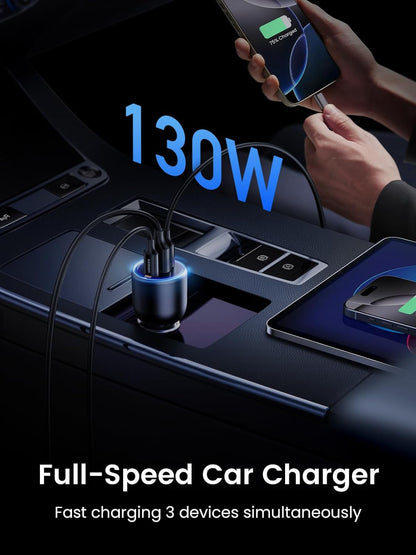 UGREEN 130W USB C Car Charger, PD 100W +PD 30W Type C Car Charger Adapter Compatible with iPhone 17/17 Air/17 Pro/17 Pro Max/16/15/14/13/12 Series, Galaxy S24 S23 Ultra, iPad, MacBook, and More