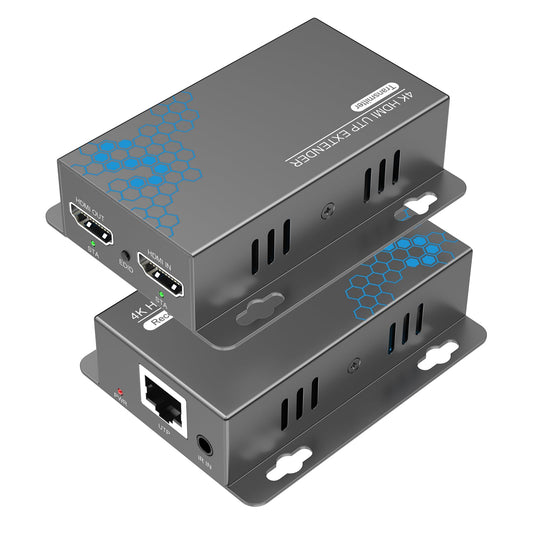 4K HDMI Extender Over Ethernet CAT5 CAT6 CAT7 Upto 230FT, with IR, Loop Out, POC, EDID, 4K@30Hz 1080P@60Hz Full HD Signal Distribution HDMI Transmitter Receiver with Holes, Easy Installation