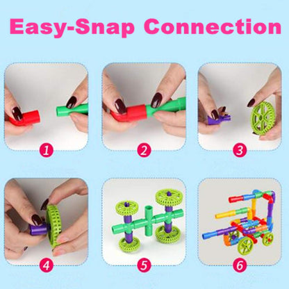 burgkidz STEM Learning Pipe Tube Construction Building Blocks, Sensory Toys with Wheels Baseplate for All Ages Kids Boys Girls, 188 Pcs