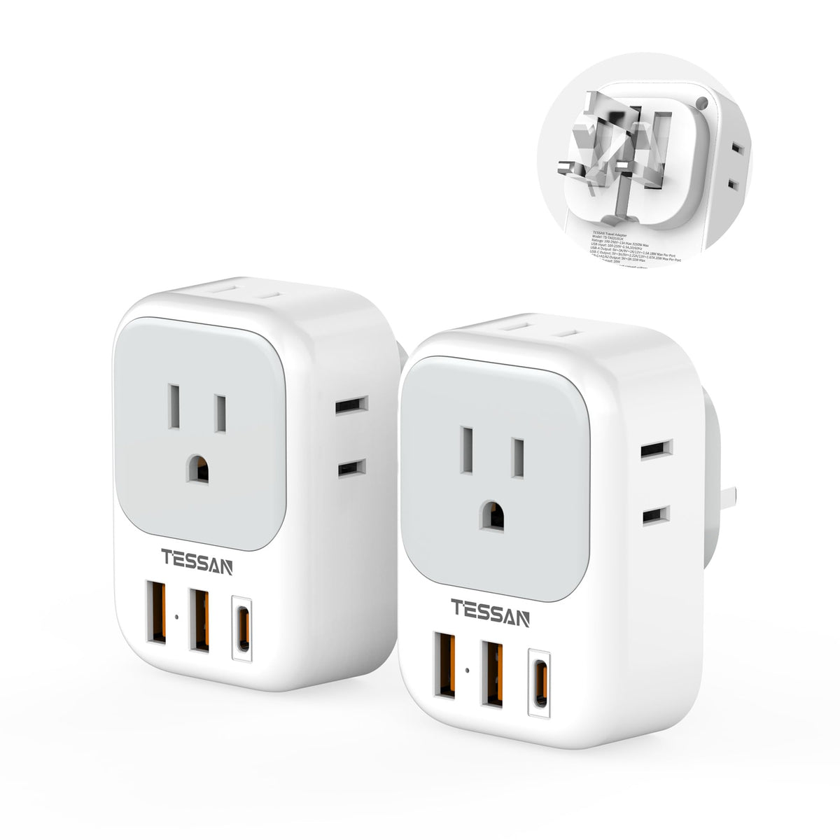 2 Pack European Plug Adapter USB C, TESSAN US to Europe Adapter 4 Outlets 3 USB Charger, Type C International Power Adaptor to Italy Spain France Portugal Iceland Germany, Europe Travel Essentials