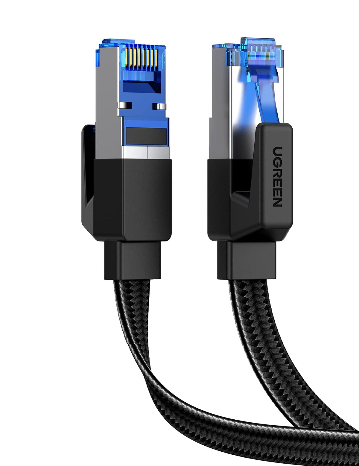 UGREEN Cat 8 Ethernet Cable 3FT, Flat High Speed 40Gbps 2000Mhz Internet Cable 26AWG Braided Network Cord RJ45 Shielded Indoor LAN Cables Compatible for Gaming PC PS5 Xbox Modem Router 3FT
