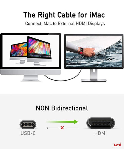 uni USB C to HDMI Cable for Home Office 6ft (4K@60Hz), USB Type C to HDMI Cable, Thunderbolt 4/3 Compatible with iPhone 15 Pro/Max, MacBook Pro/Air 2023, iPad Pro, Surface Book 2, Galaxy S24