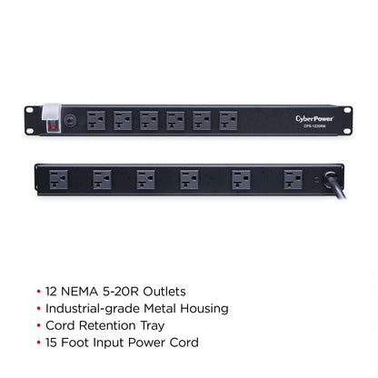 CyberPower CPS1215RMS Surge Protector, 120V/15A, 12 Outlets, 15 ft Power Cord, 1U Rackmount
