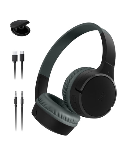 Belkin SoundForm Mini - Wireless Bluetooth Kids Headphones, 30H Battery, 85dB Safe Volume Limit, Built-in Microphone - Toddler On-Ear Earphones for iPhone, iPad - Ideal for School - Blue w/Case