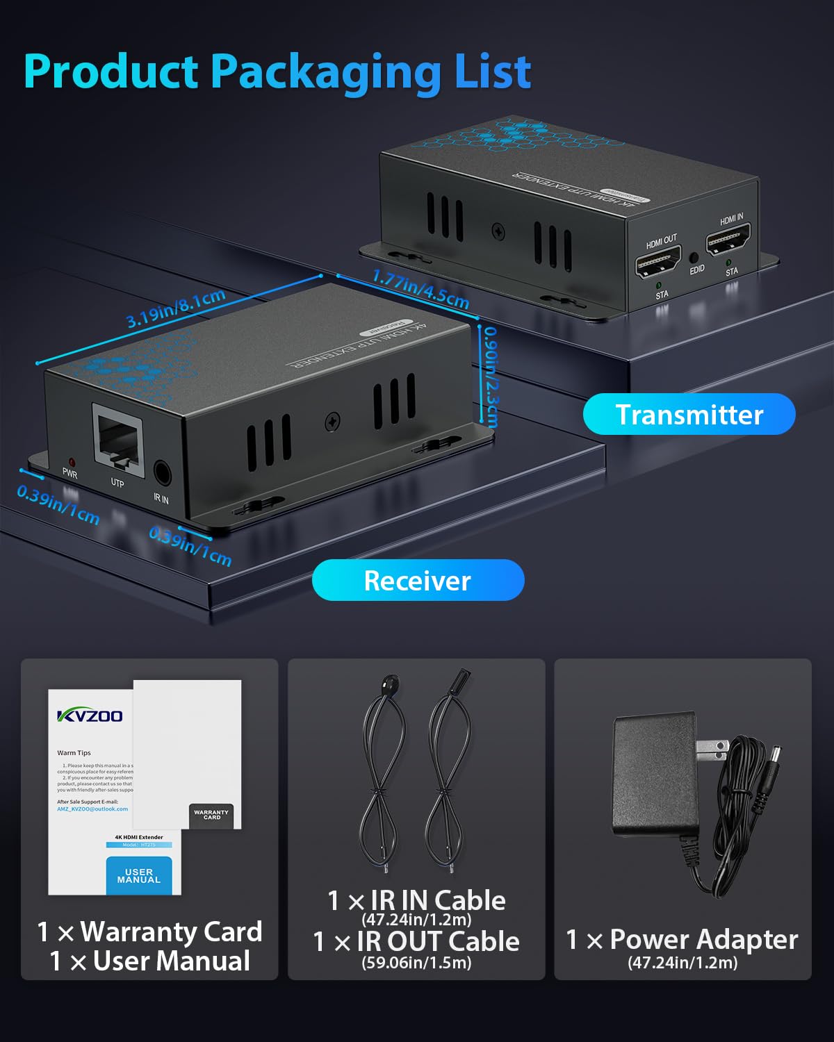 4K HDMI Extender Over Ethernet CAT5 CAT6 CAT7 Upto 230FT, with IR, Loop Out, POC, EDID, 4K@30Hz 1080P@60Hz Full HD Signal Distribution HDMI Transmitter Receiver with Holes, Easy Installation