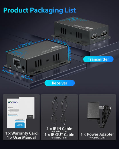 4K HDMI Extender Over Ethernet CAT5 CAT6 CAT7 Upto 230FT, with IR, Loop Out, POC, EDID, 4K@30Hz 1080P@60Hz Full HD Signal Distribution HDMI Transmitter Receiver with Holes, Easy Installation