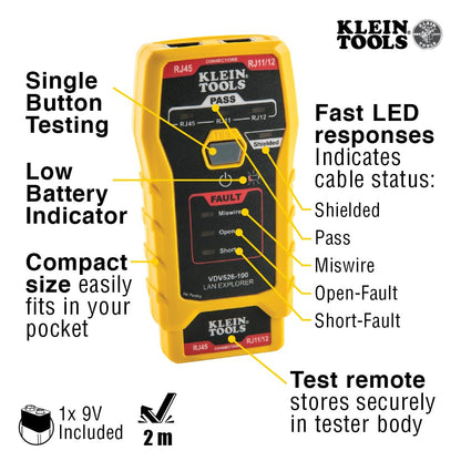 Klein Tools VDV526-100 Network LAN Cable Tester, VDV Tester, LAN Explorer with Remote
