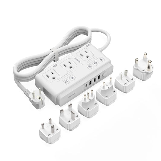 TESSAN Voltage Converter US to Europe, 220 to 110 Voltage Converter, Universal Travel Adapter with 4 USB Ports (1 USB C), 3 AC and EU UK AU IT in ZA Plug Power Adapter, Step Down Transformer, 4 FT