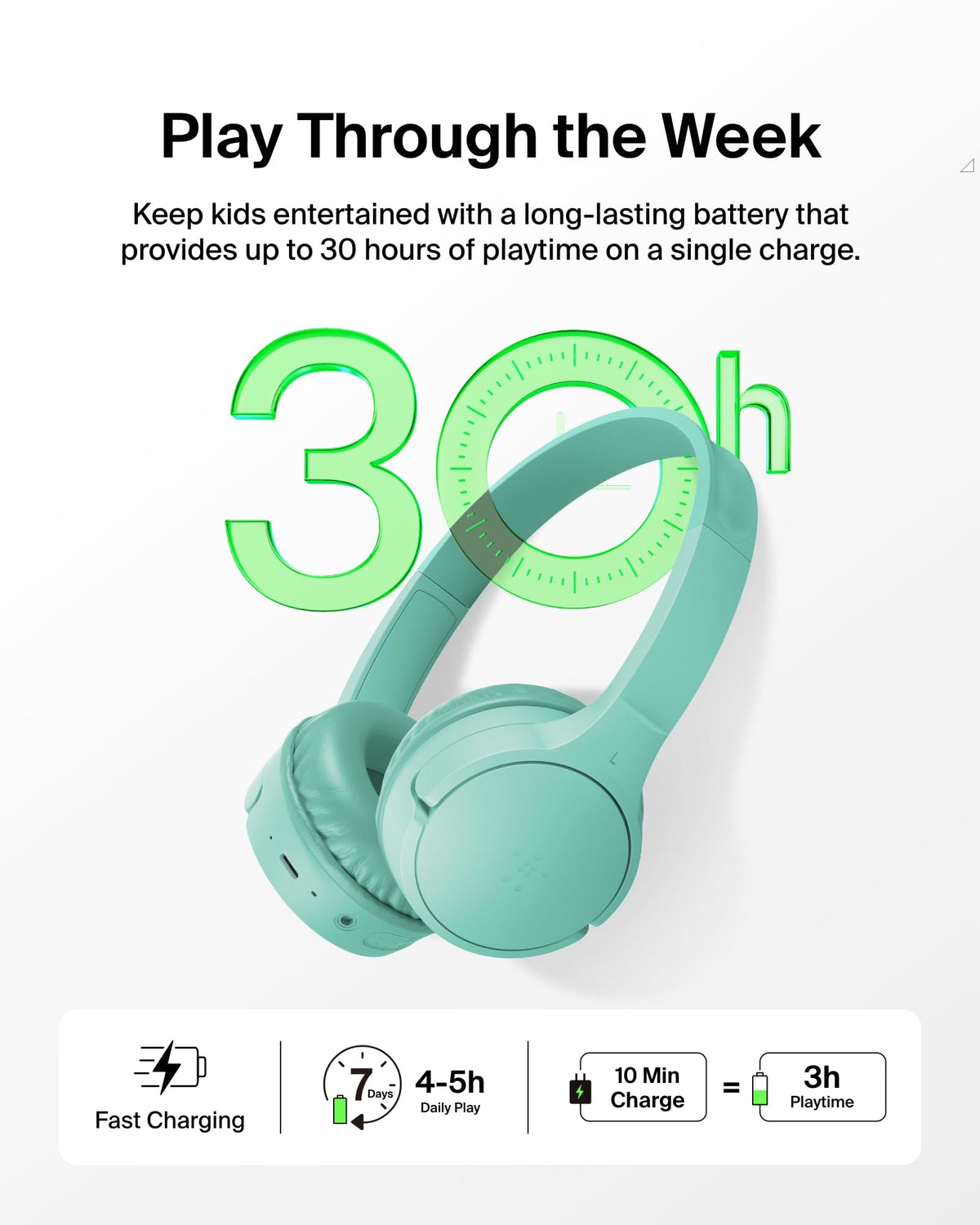 Belkin SoundForm Mini - Wireless Bluetooth Kids Headphones, 30H Battery, 85dB Safe Volume Limit, Built-in Microphone - Toddler On-Ear Earphones for iPhone, iPad - Ideal for School - Blue w/Case