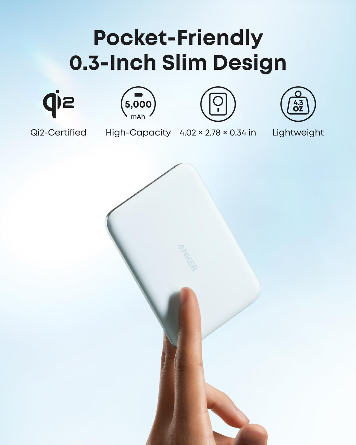 Anker Nano MagSafe Power Bank, Ultra-Slim 5,000mAh Magnetic Wireless Charging Battery, Qi2 Certified 15W Max MagSafe-Compatible Portable Charger, Ergonomic Design, for iPhone Air/17/16 Series