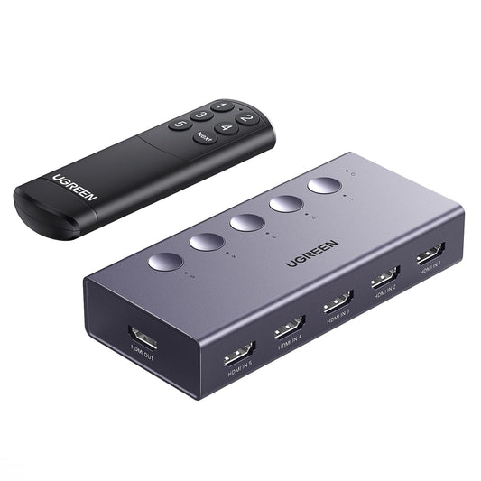 UGREEN HDMI Switch 5 in 1 Out 4K@60Hz, HDMI Splitter with Remote 5 Port Switcher Selector Box Support 3D CEC HDR HDCP2.2 Compatible with PS5/4/3 Xbox Nintendo Switch Roku TV Fire Stick Black