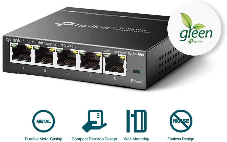 TP-Link 5-Port Gigabit Ethernet Easy Smart Switch| Plug and Play | Desktop | Sturdy Metal w/Shielded Ports | Limited Lifetime Replacement (TL-SG105E), Black…
